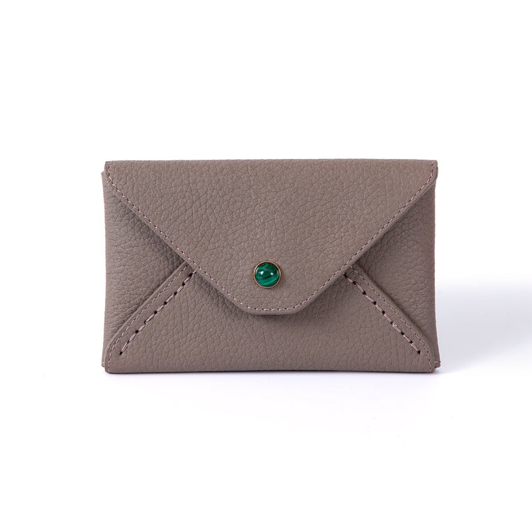 Mini envelopes sealed with Madame Malachite's kiss, as a wallet or passport holder. 100% Leather Jeweled with natural malachite stone