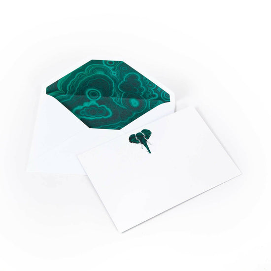 Madame Malachite Express yourself in the highest vibration. Box of 8 Notecards, in a malachite print envelope box.
