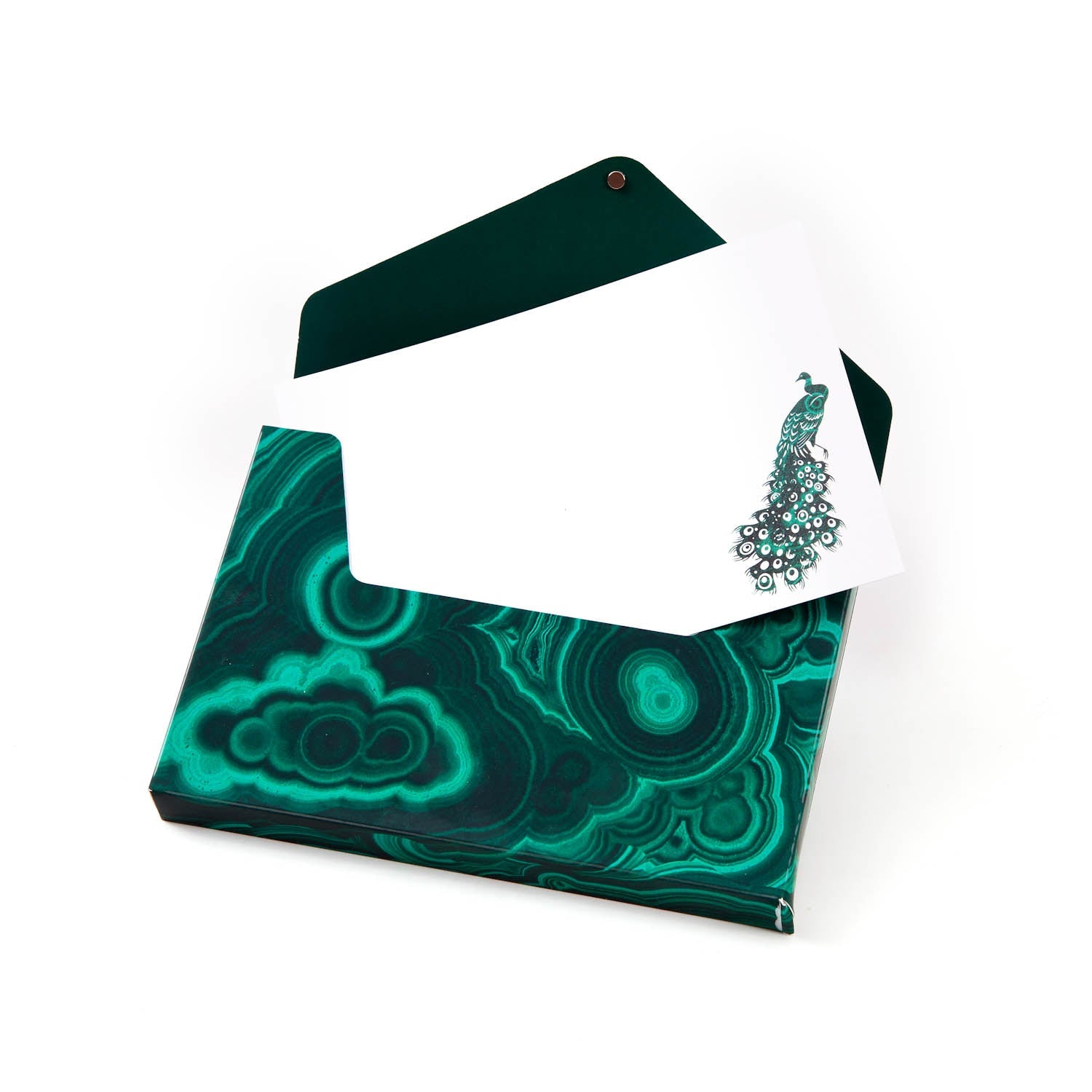 Madame Malachite Express yourself in the highest vibration. Box of 8 Notecards, in a malachite print envelope box.