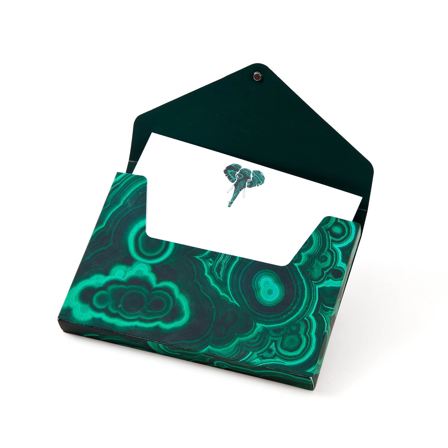 Madame Malachite Express yourself in the highest vibration. Box of 8 Notecards, in a malachite print envelope box.