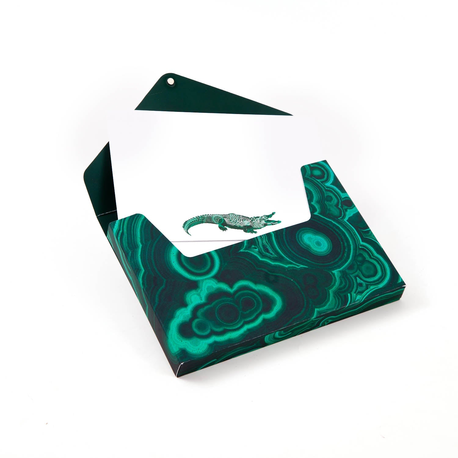 Madame Malachite Express yourself in the highest vibration. Box of 8 Notecards, in a malachite print envelope box.