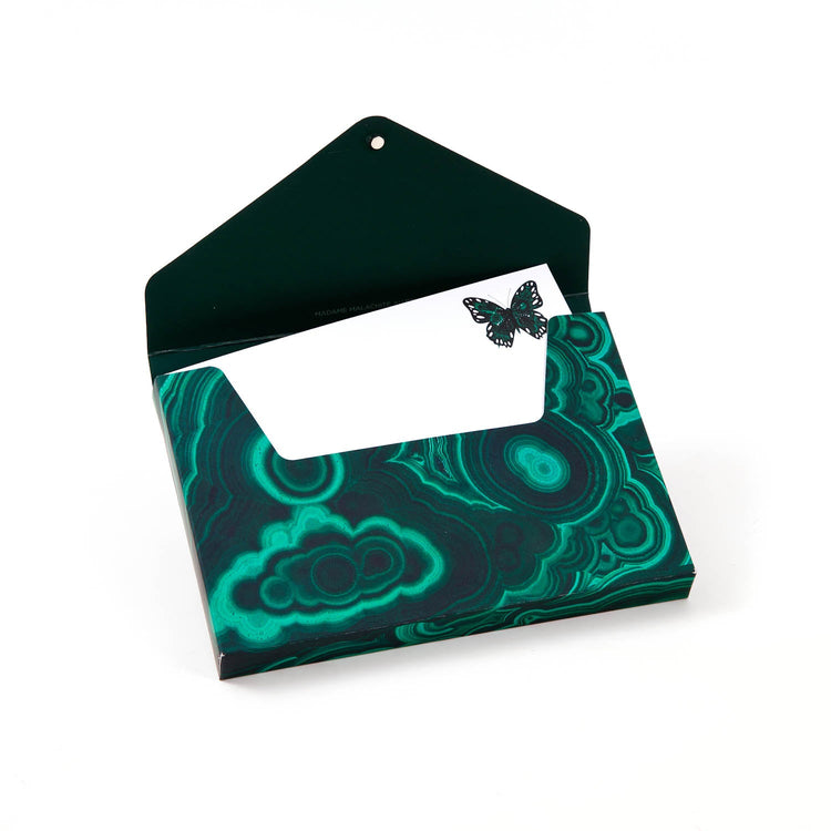 Madame Malachite Express yourself in the highest vibration. Box of 8 Notecards, in a malachite print envelope box.