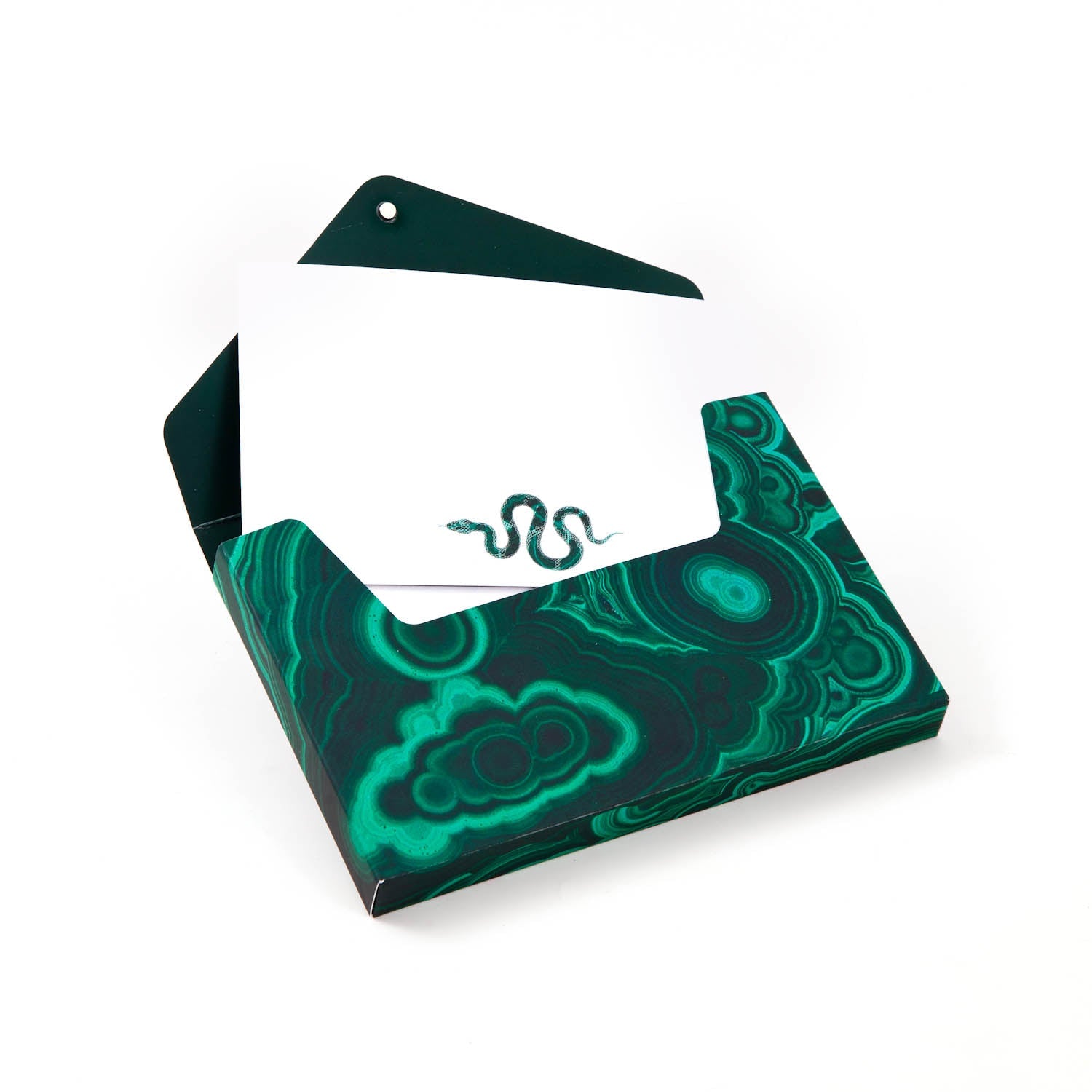 Madame Malachite Express yourself in the highest vibration. Box of 8 Notecards, in a malachite print envelope box.