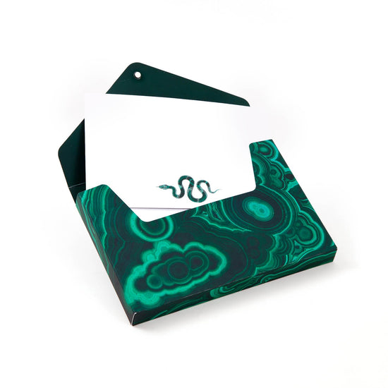 Madame Malachite Express yourself in the highest vibration. Box of 8 Notecards, in a malachite print envelope box.
