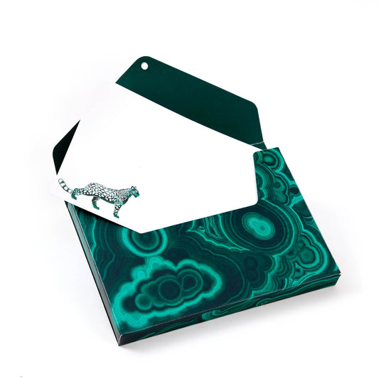 Madame Malachite Express yourself in the highest vibration. Box of 8 Notecards, in a malachite print envelope box.